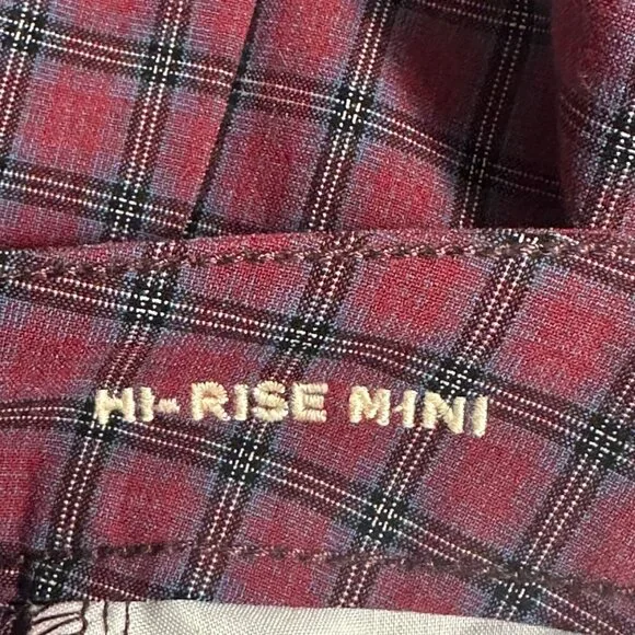 American Eagle Outfitters Hi-Rise Mini Skirt Plaid Maroon Black SZ 00 Preppy - Picture 5 of 11